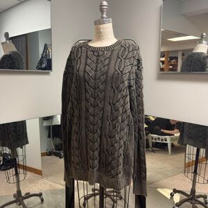 Gray and Black Cable Knit Sweater